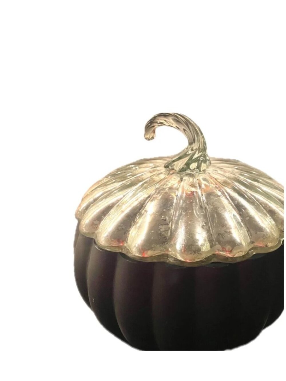Metallic Silver  Mercury Glass & Black Pumpkin Shape Covered Bowl
